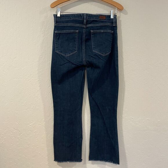 ~ PAIGE 31 Colette Flare Jeans* Stretch Women's Dark Blue Wash Lace Up Front HTF - Picture 3 of 13